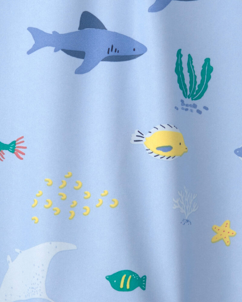 Baby Boy Fish 1-Piece Rashguard Swimsuit - Blue, image 3 of 4 slides