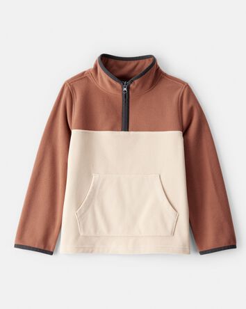 Boys Colour Block Microfleece Quarter-Zip Pullover - Tan, 