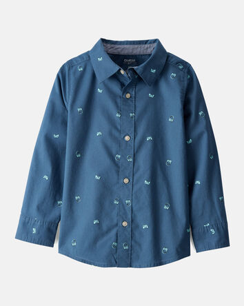 Boys Video Game Print Button-Down Shirt - Blue, 