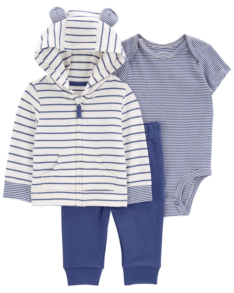 Baby 3-Piece Blue Striped Little Jacket Set, image 1 of 4 slides