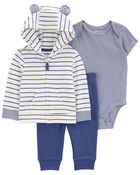 Baby 3-Piece Blue Striped Little Jacket Set, image 1 of 4 slides