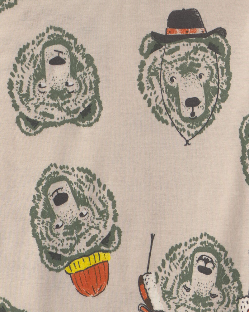 Boys 4-Piece 'Bearly Tired' 100% Cotton Snug Fit Pyjama Set - Green/Cream, image 4 of 5 slides