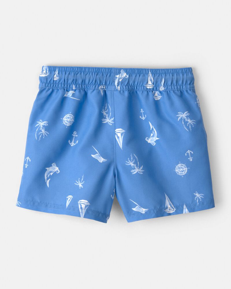 Ensemble 2 pi&egrave;ces haut dermoprotecteur &agrave; manches longues et short maillot de bain &agrave; motif de voilier pour tout-petit - Bleu/Blanc, image 6 sur 7 diapositives