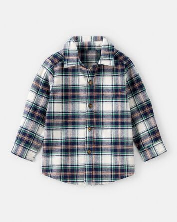 Baby Boy Plaid Button-Down Shirt - Cream/Navy, 