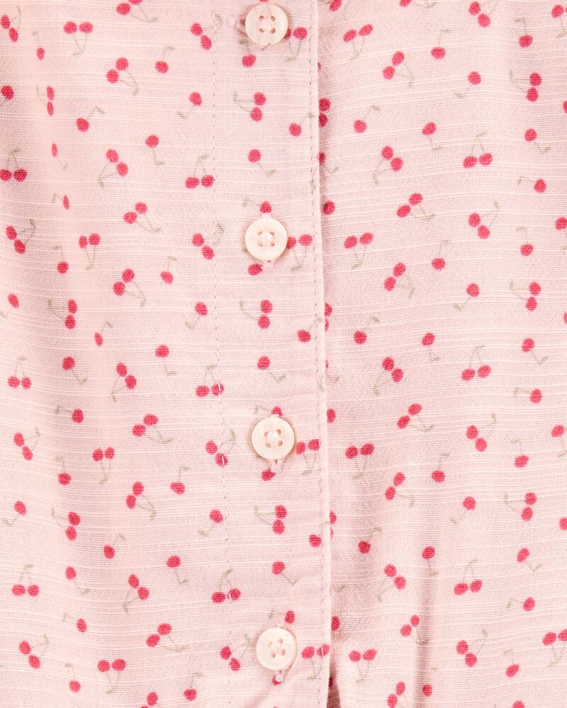 Kid Tie Button-Front Cherry Romper, image 2 of 3 slides