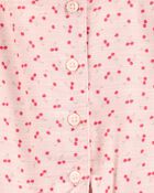 Kid Tie Button-Front Cherry Romper, image 2 of 3 slides