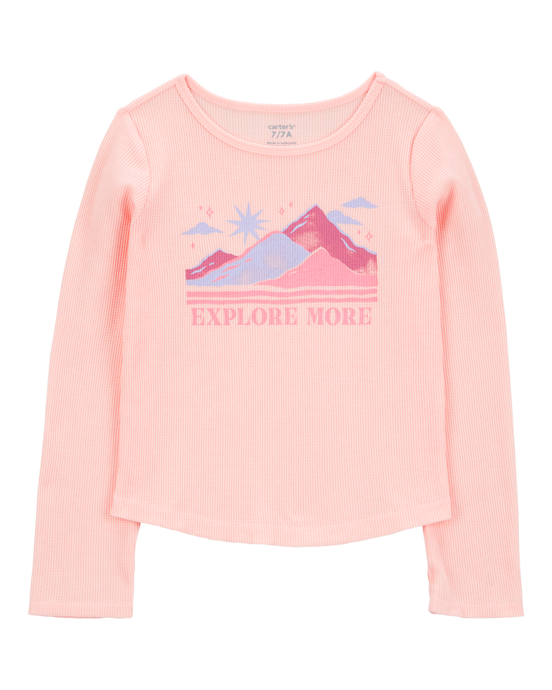 Kid Waffle Knit Long-Sleeve Tee - Pink, image 1 of 4 slides