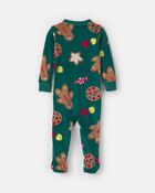 Tout-petit - Pyjama ajust&eacute; 1 pi&egrave;ce en DreamPlush avec pieds &agrave; motif pain d&rsquo;&eacute;pice de No&euml;l &ndash; Vert, image 2 sur 3 diapositives