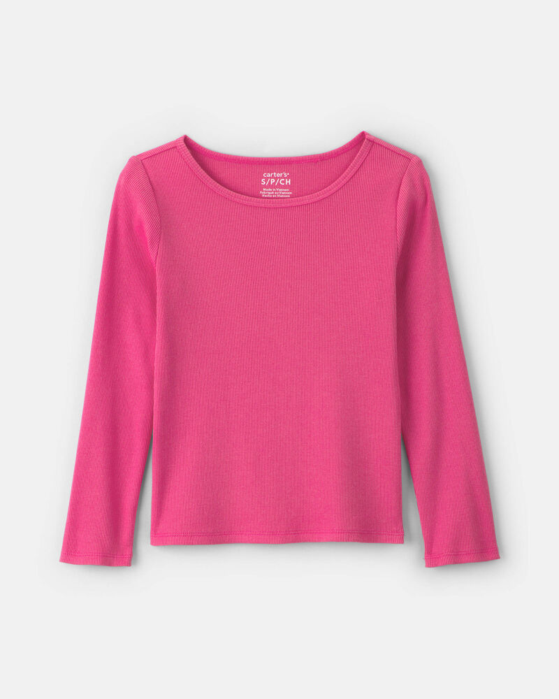 Girls Long-Sleeve Ribbed Top - Pink, image 1 of 3 slides