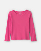 Girls Long-Sleeve Ribbed Top - Pink, image 1 of 3 slides