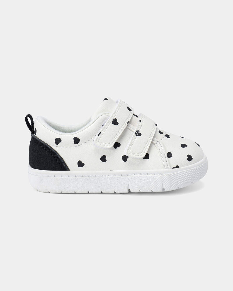 Baby Girl Heart Print Every Step&reg; First Walker Casual Shoes - White/Black, image 2 of 6 slides