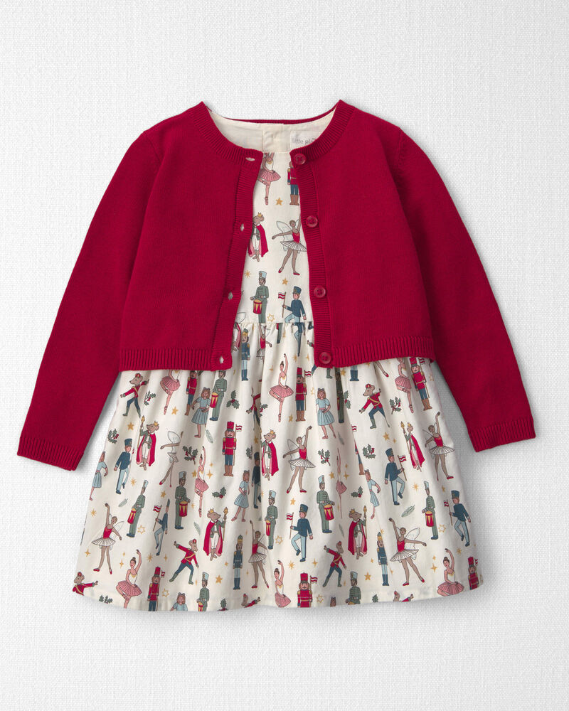Toute-petit fille - Ensemble 2 pi&egrave;ces robe et cardigan de coton biologique &agrave; motif casse-noisette, image 1 sur 6 diapositives