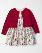 Toute-petit fille - Ensemble 2 pi&egrave;ces robe et cardigan de coton biologique &agrave; motif casse-noisette, image 1 sur 6 diapositives