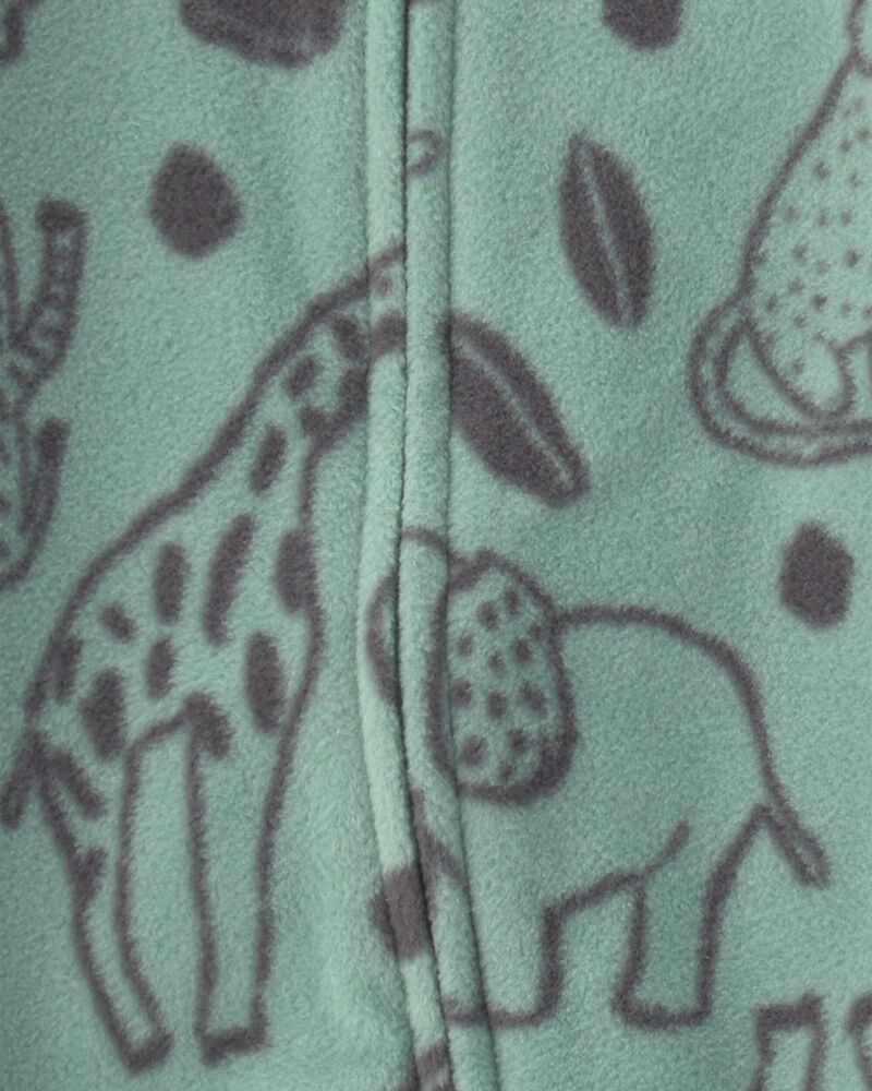 B&eacute;b&eacute; gar&ccedil;on - Emballage 2 grenouill&egrave;res en molleton &agrave; fermeture &agrave; glissi&egrave;re double sens &agrave; rayures et animaux du safari &ndash; Vert/Gris, image 4 sur 5 diapositives