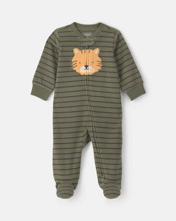 Baby Boy Tiger Striped Fleece 2-Way Zip Sleeper - Green, 