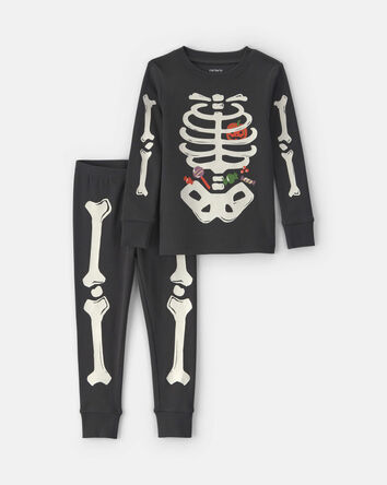 Toddler 2-Piece Halloween Skeleton 100% Cotton Snug Fit Pyjama Set - Black, 
