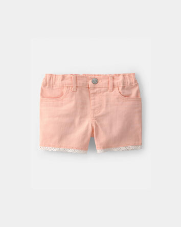 Toddler Girl Eyelet Trim Twill Shorts - Peach, 