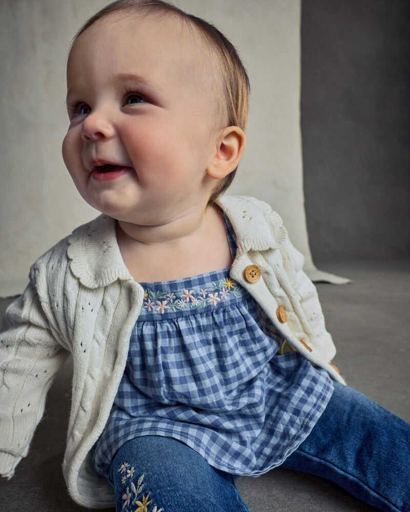 Baby Girl Gingham Twill Top - Blue, image 5 of 7 slides