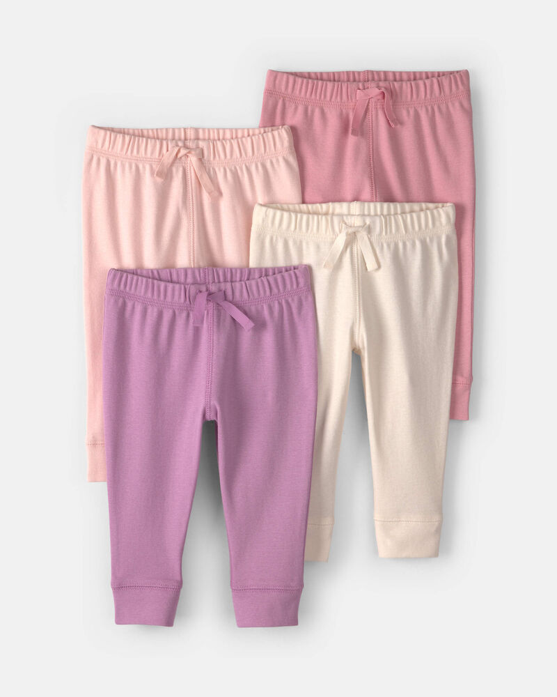 Baby Girl 4-Pack Pull-On Cotton Pants - Pink/Purple, image 1 of 6 slides