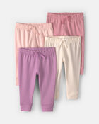 Baby Girl 4-Pack Pull-On Cotton Pants - Pink/Purple, image 1 of 6 slides