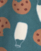 Baby Boy 2-Pack Milk & Cookies Striped Fleece 2-Way Zip Sleepers- Green/Blue, image 4 of 5 slides