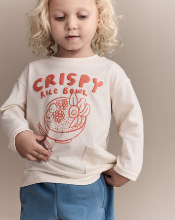 Toddler Crispy Rice Bowl' Long-Sleeve Relaxed Graphic Tee - Cream, 