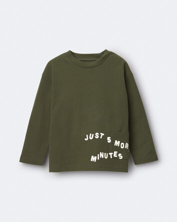 Toddler 'Just 5 More Minutes' Long-Sleeve Relaxed Graphic Tee - Olive, 