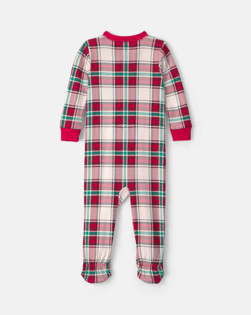 Baby 1-Piece Christmas Plaid 2-Way Zip 100% Cotton Snug Fit Footed Pyjama - Red/Green, 