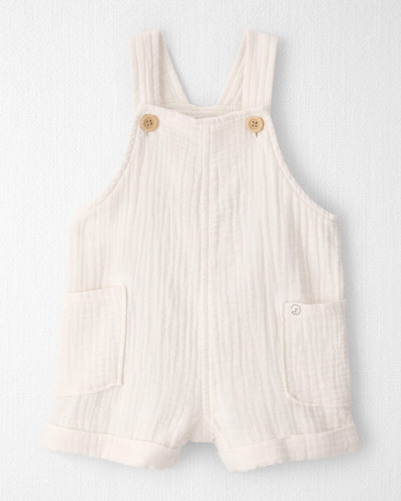 Baby Gauze Sleeveless Shortall in White, image 1 of 5 slides