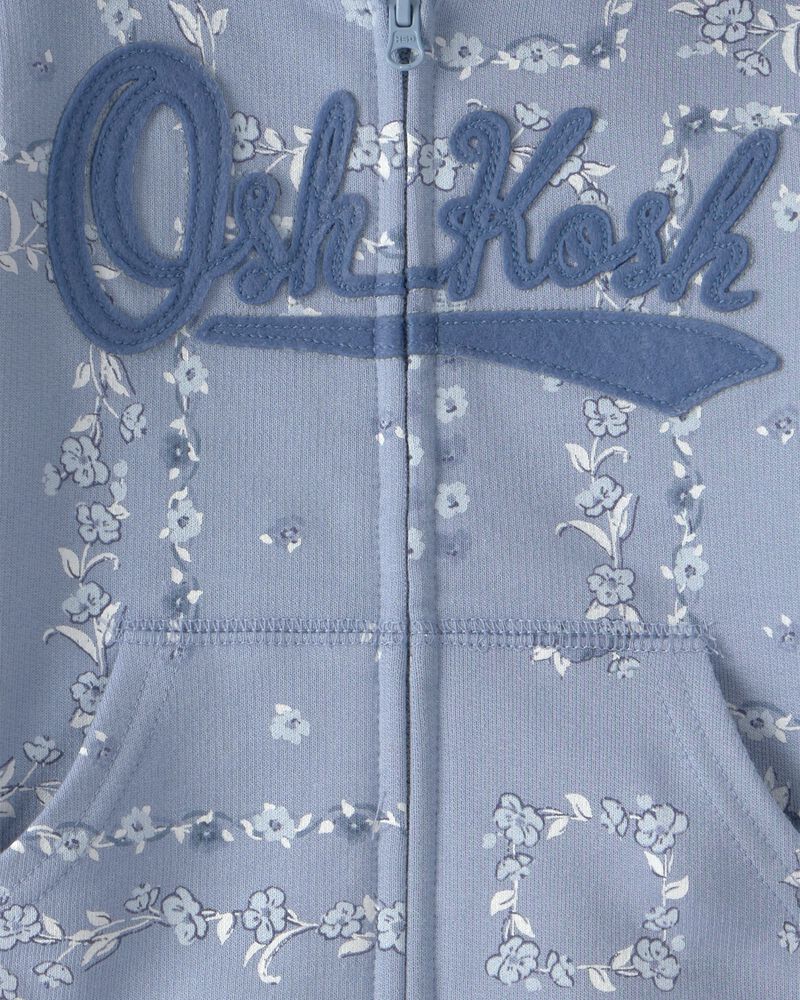 Baby Girl Floral OshKosh Logo Zip-Up Hoodie - Blue, image 3 of 4 slides