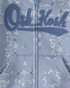 Baby Girl Floral OshKosh Logo Zip-Up Hoodie - Blue, image 3 of 4 slides