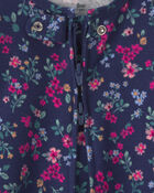 Baby Girl Floral 100% 2-Way Zip Cotton Sleeper - Navy, image 3 of 6 slides