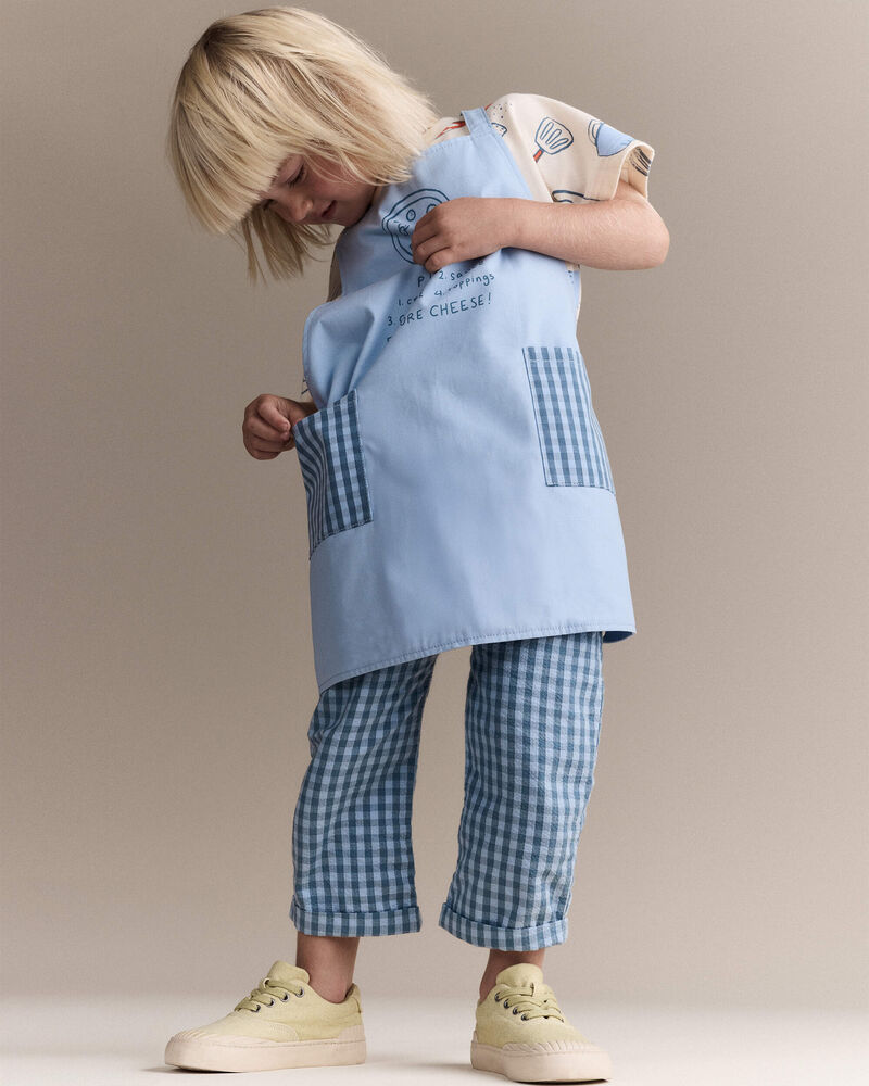 Toddler Pizza Apron with Otter Pockets - Blue, image 1 of 6 slides
