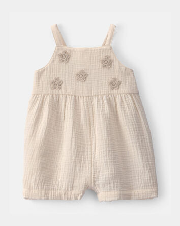 Baby Girl Floral Applique Sleeveless Romper - Ivory, 