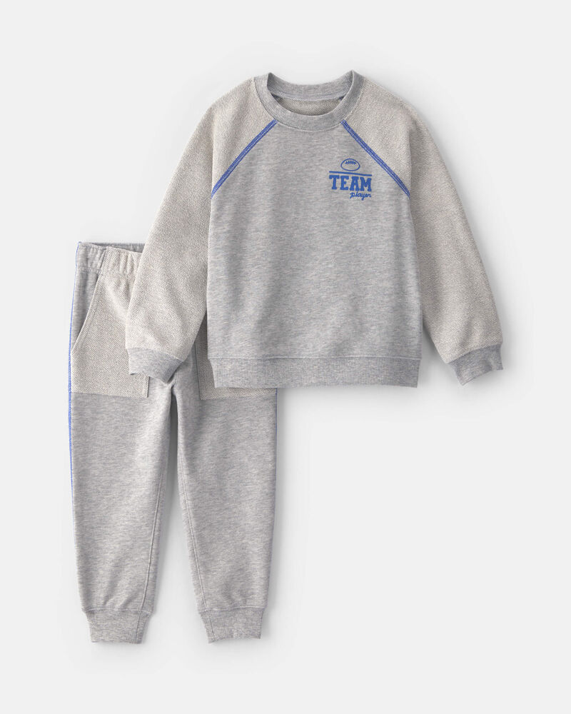 B&eacute;b&eacute; gar&ccedil;on - Ensemble 2 pi&egrave;ces haut et pantalon en jersey bouclette &agrave; imprim&eacute; &laquo;Hustle&raquo; - Gris, image 1 sur 6 diapositives