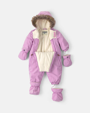 Baby Girl Solid 1 Piece Snowsuit- Lilac, 