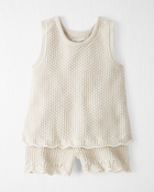 Toddler 2-Piece Organic Cotton Crotchet Knit Set-Cream, image 1 of 5 slides