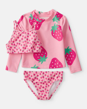 Tout-petit fille - Ensemble 3 pi&egrave;ces maillot dermoprotecteur, fraises - Rose, 