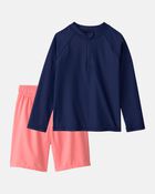 Boys 2-Piece Rashguard & Swim Trunk Set - Navy/Coral, image 1 of 7 slides