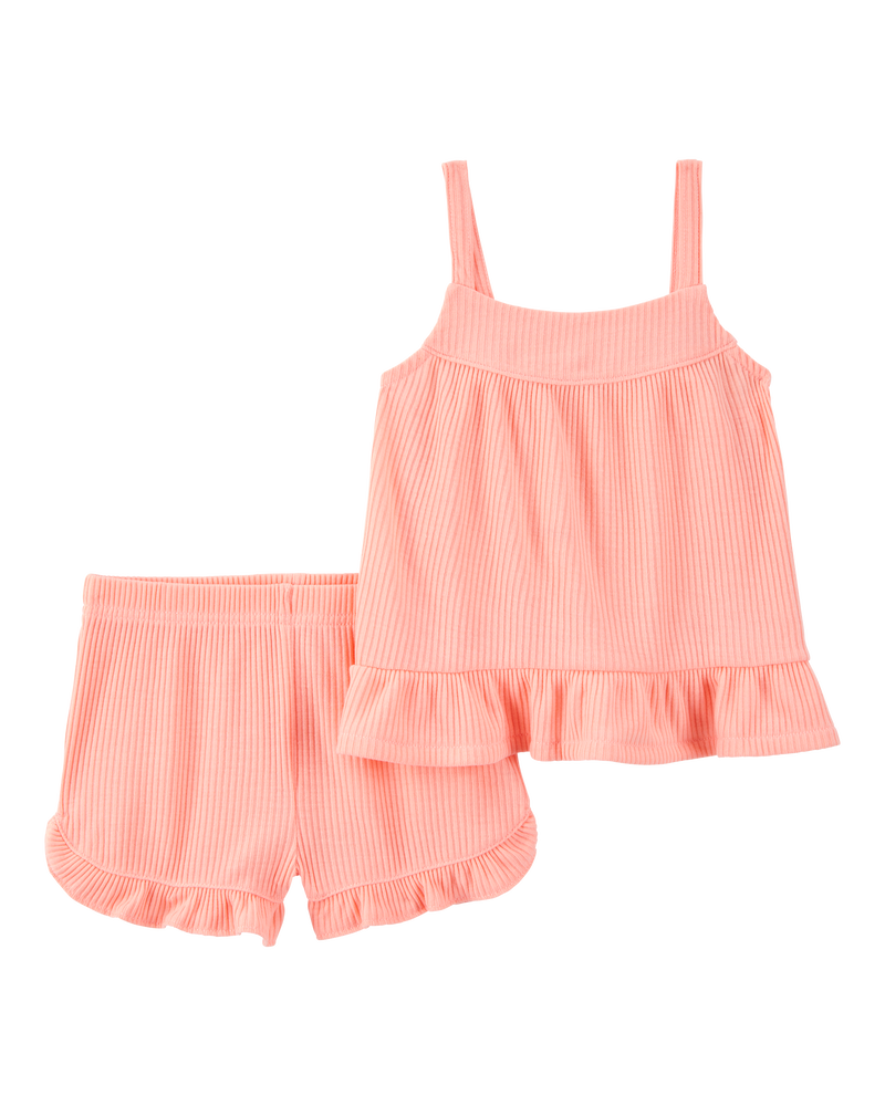 Toddler Girl Solid Loose Fit 2-Piece Pyjamas - Coral, image 1 of 3 slides