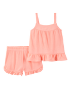 Toddler Girl Solid Loose Fit 2-Piece Pyjamas - Coral, image 1 of 3 slides