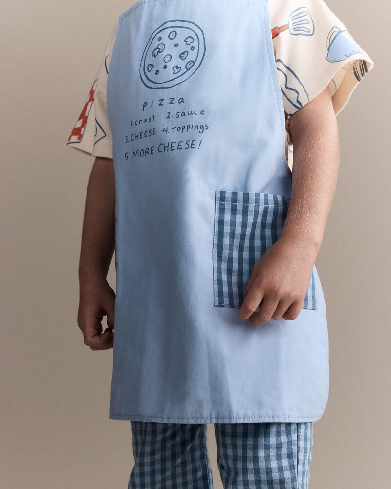 Toddler Pizza Apron with Otter Pockets - Blue, image 3 of 6 slides