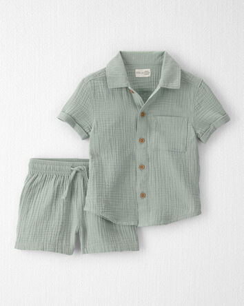 Toddler Boy 2-Piece Organic Cotton Gauze Set in Green, 