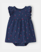 Baby Girl Cherry Sleeveless Bodysuit Dress - Navy Blue, image 1 of 3 slides