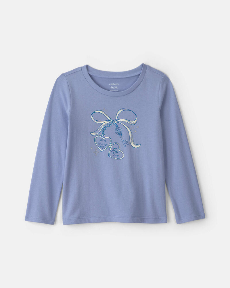 Toddler Girl Bow Long-Sleeve Graphic T-Shirt - Blue, image 1 of 3 slides