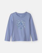 Toddler Girl Bow Long-Sleeve Graphic T-Shirt - Blue, image 1 of 3 slides
