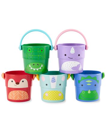 Zoo Stack & Pour Buckets Baby Bath Toy, 