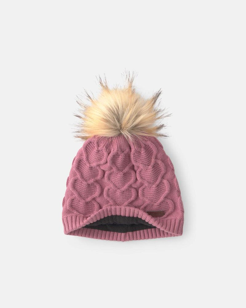 Filles - Tuque &agrave; points torsad&eacute;s et c&oelig;urs Kombi - Ros&eacute;, image 2 sur 3 diapositives