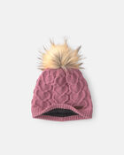 Filles - Tuque &agrave; points torsad&eacute;s et c&oelig;urs Kombi - Ros&eacute;, image 2 sur 3 diapositives