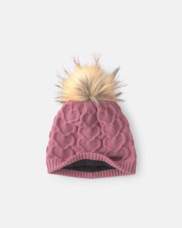 Filles - Tuque &agrave; points torsad&eacute;s et c&oelig;urs Kombi - Ros&eacute;, 
